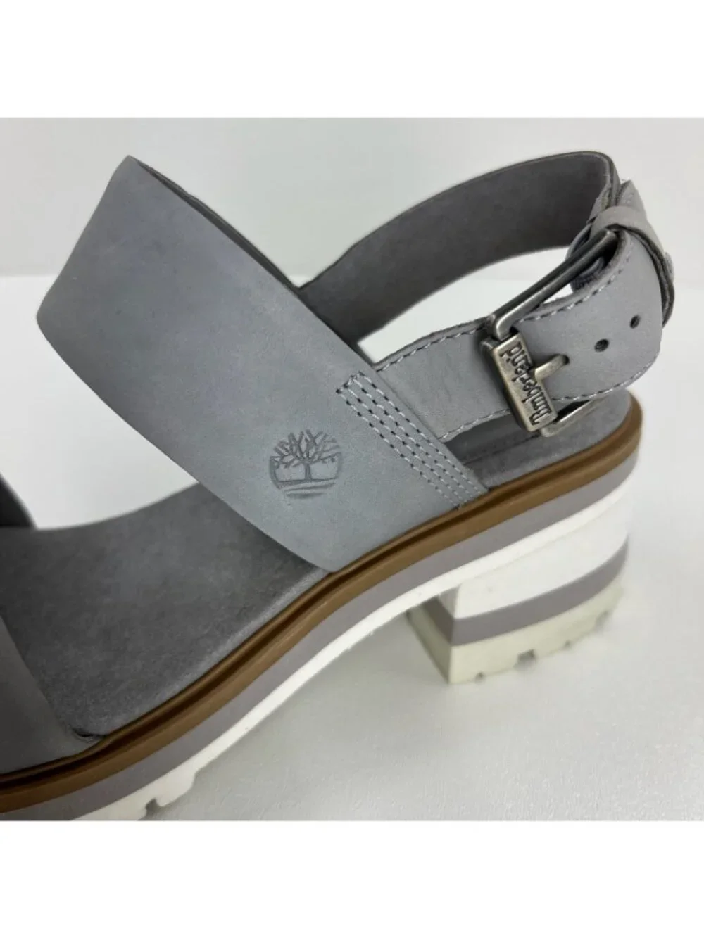 Timberland Violet Marsh 2-Band Sandals Womens 8.5 Nubuck Leather Block Heel Gray - Picture 12 of 13